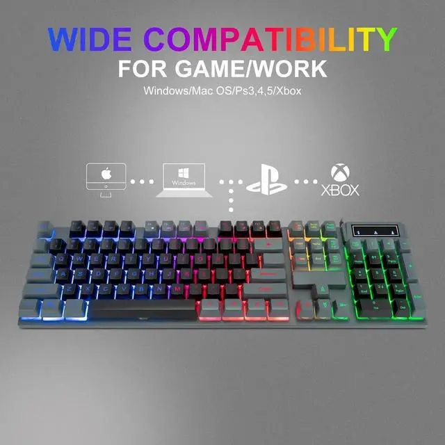 Alt view image 4 of 4 - Gaming Keyboard and Mouse Combo RGB LED Backlit USB Wired Key Board 3200dpi Mice Mechanical Feel Compatible with Xbox one ps5 Windows Laptop Computer(Grey-Black)