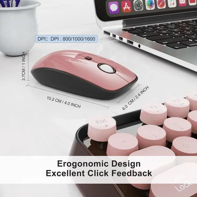 Alt view image 5 of 5 - Wireless Keyboard Mouse Combo,104 Round Keys Cute Colorful Keyboard with Retro Typewriter Style,Full Size Keyboard with Number Pad&Mouse with 3 DPI for PC Mac Laptop Computer Windows-Black