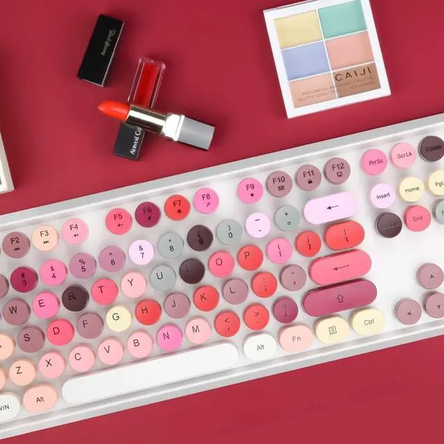 Alt view image 3 of 5 - FOR-Wireless Retro Keyboard Cute Mouse Combo, 2.4GHz USB Wireless Typewriter Keyboard with 104 Colorful Round Key, Full Size with 3 DPI for PC Laptop Desktop