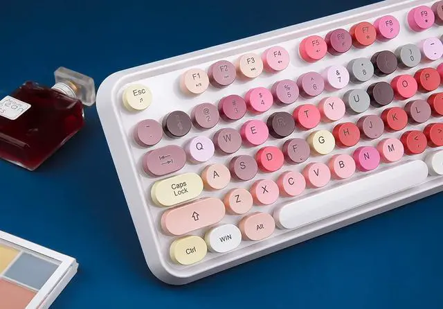Alt view image 4 of 5 - FOR-Wireless Retro Keyboard Cute Mouse Combo, 2.4GHz USB Wireless Typewriter Keyboard with 104 Colorful Round Key, Full Size with 3 DPI for PC Laptop Desktop