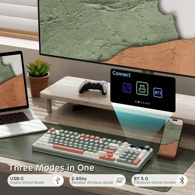 Alt view image 2 of 4 - FOR S98 Mechanical Keyboard w/Smart Display & Knob, Top Mount 96% Wireless Mechanical Keyboard BT/2.4G/USB-C, Hot Swappable, Software Support, Creamy Sounding, 98 Keys