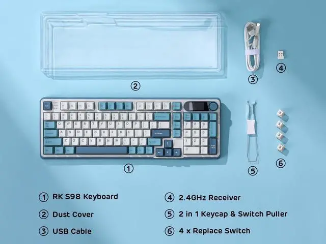 Alt view image 5 of 5 - FOR-S98 Mechanical Keyboard w/Smart Display & Knob, Top Mount 96% Wireless Mechanical Keyboard BT/2.4G/USB-C, Hot Swappable, Software Support, Creamy Sounding, 98 Keys