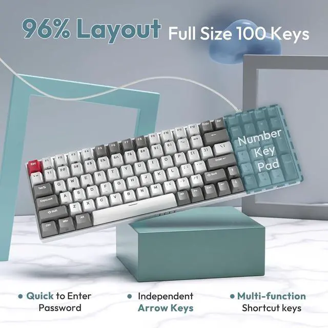 Alt view image 3 of 5 - Wireless Mechanical Keyboard RGB Backlit Bluetooth5.1/2.4G/Wired 96% Full Size 100-Key Hot Swappable Gaming Keyboard Brown Switch Carbon