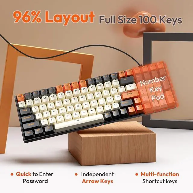 Alt view image 3 of 5 - Wireless Mechanical Keyboard RGB Backlit Bluetooth5.1/2.4G/Wired 96% Full Size 100-Key Hot Swappable Gaming Keyboard Red Switch Carbon