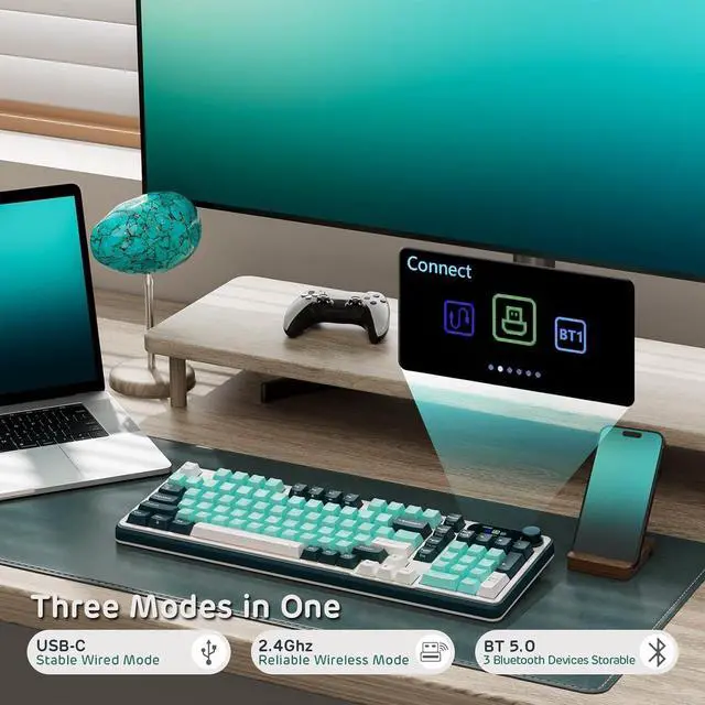 Alt view image 2 of 5 - FOR-S98 Mechanical Keyboard w/Smart Display & Knob, Top Mount 96% Wireless Mechanical Keyboard BT/2.4G/USB-C, Hot Swappable, Software Support, Creamy Sounding, 98 Keys