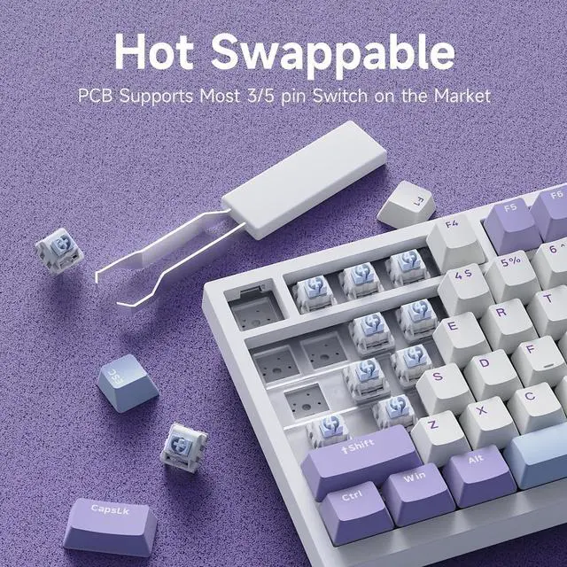 Alt view image 5 of 5 - 75% Wired Gasket Mechanical Gaming Keyboard with Volume Knob - South Facing LED - Poron Foam - PBT Keycaps - Programmable RGB Hot Swap Keyboard