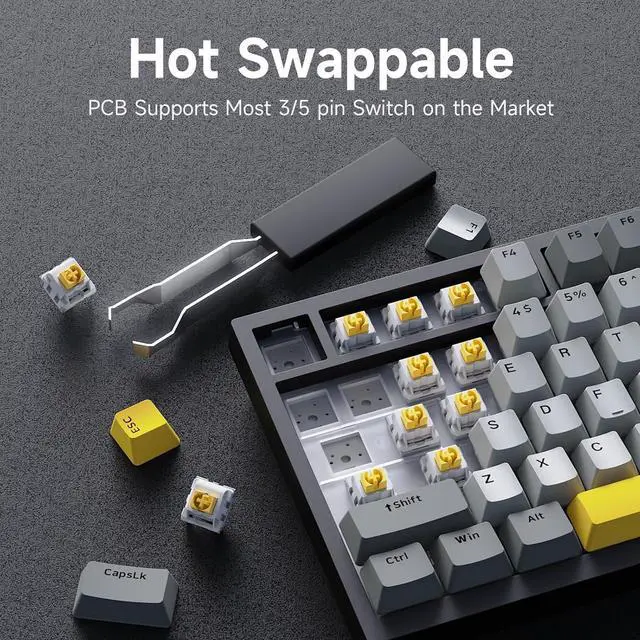 Alt view image 5 of 5 - 75% Wired Gasket Mechanical Gaming Keyboard with Volume Knob - South Facing LED - PBT Keycaps - Programmable RGB Hot Swap Keyboard