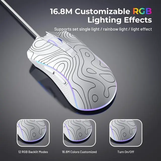 Alt view image 4 of 5 - G705 Wired Gaming Mouse, 12000 DPI RGB Gaming Mouse with 12 Backlit Modes & 7 Macro Buttons, PC Gaming Mice Support DIY Keybinding, Mouse Gamer Computer Mouse for Laptop PC Mac Windows,