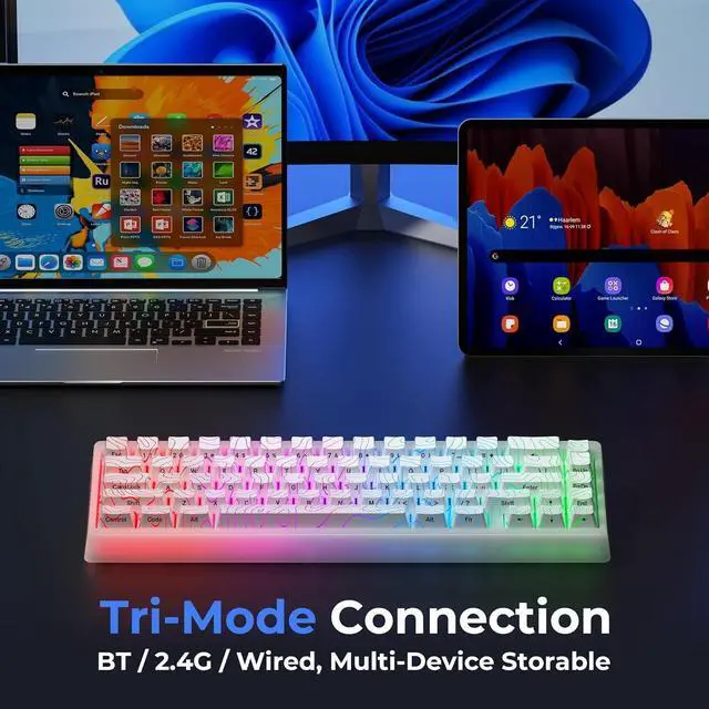 Alt view image 2 of 4 - FOR M67 Wireless 60% Percent Keyboard, QMK/VIA Topographic Gaming Keyboard, Tri-Mode Thocky Creamy Mechanical Key Board, Hot Swappable Gasket Mount RGB IMD Tech for Win/Mac(JadeStone)