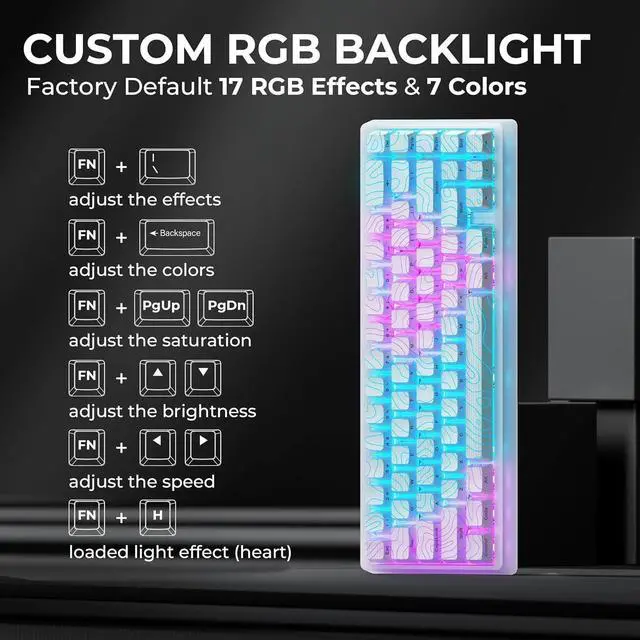 Alt view image 3 of 4 - FOR M67 Wireless 60% Percent Keyboard, QMK/VIA Topographic Gaming Keyboard, Tri-Mode Thocky Creamy Mechanical Key Board, Hot Swappable Gasket Mount RGB IMD Tech for Win/Mac(JadeStone)