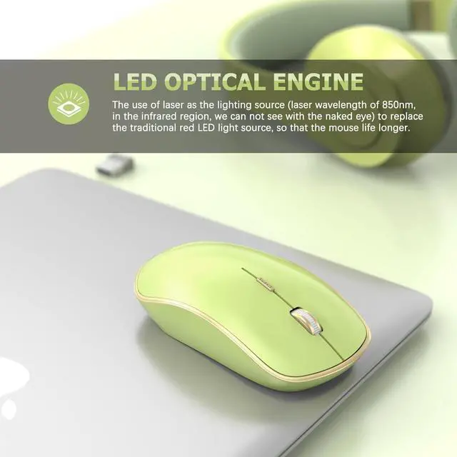 Alt view image 3 of 4 - 2.4G Slim Wireless Silent Mouse - Portable Wireless Computer Mouse with 5 Adjustable DPI Levels, USB for Desktop, Notebook, MacBook, Chromebook, PC (Light Green)