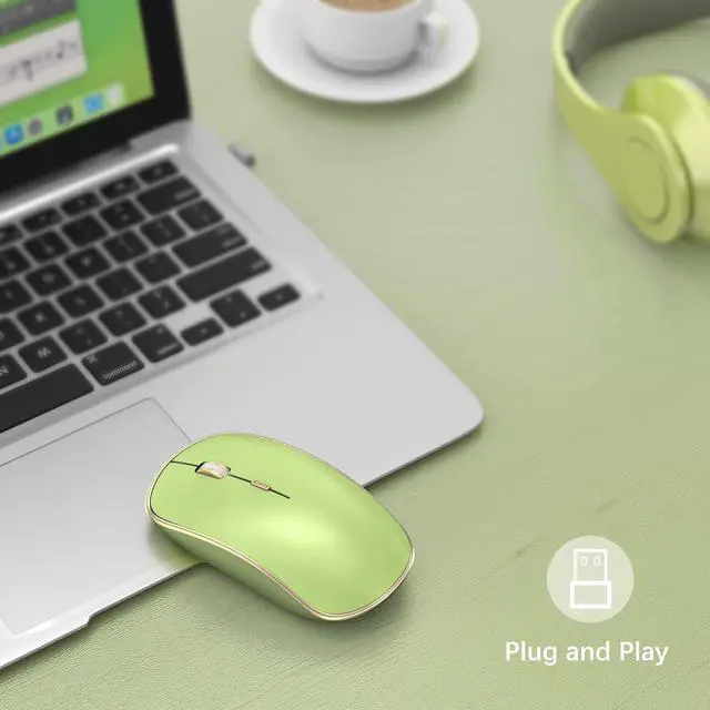 Alt view image 2 of 4 - 2.4G Slim Wireless Silent Mouse - Portable Wireless Computer Mouse with 5 Adjustable DPI Levels, USB for Desktop, Notebook, MacBook, Chromebook, PC (Light Green)