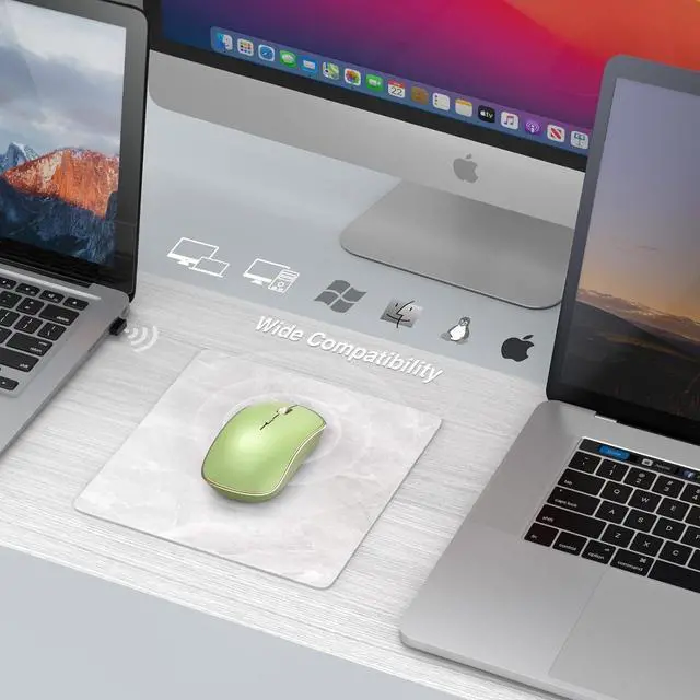 Alt view image 4 of 4 - 2.4G Slim Wireless Silent Mouse - Portable Wireless Computer Mouse with 5 Adjustable DPI Levels, USB for Desktop, Notebook, MacBook, Chromebook, PC (Light Green)