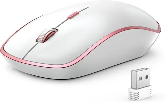 Main image of Wireless Mouse for Laptop - Ultra Thin, Silent, 2400 DPI Portable Optical Mouse for Laptop,Computer,MacBook,Windows, Chromebook, PC (White + Pink)