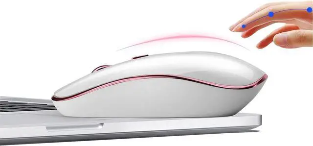 Alt view image 4 of 5 - Wireless Mouse for Laptop - Ultra Thin, Silent, 2400 DPI Portable Optical Mouse for Laptop,Computer,MacBook,Windows, Chromebook, PC (White + Pink)