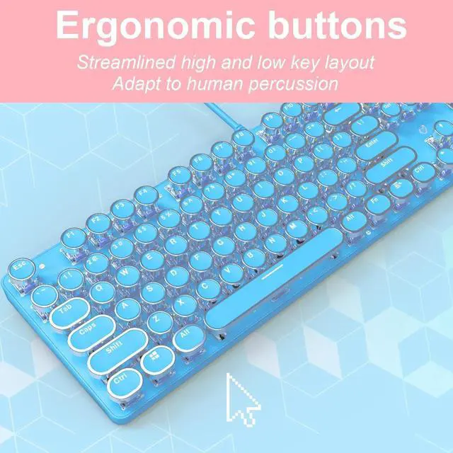 Alt view image 2 of 5 - Typewriter Style Mechanical Gaming Keyboard RGB Backlit Wired with Blue Switch Retro Round Keycap 104 Keys Keyboard (Blue 104 Keys LED)