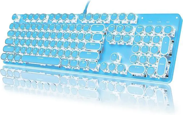 Main image of Typewriter Style Mechanical Gaming Keyboard RGB Backlit Wired with Blue Switch Retro Round Keycap 104 Keys Keyboard (Blue 104 Keys LED)