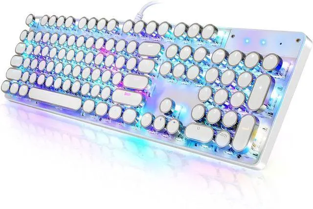 Main image of FOR-Typewriter Style Mechanical Gaming Keyboard RGB Backlit Wired with Blue Switch Retro Round Keycap 104 Keys Keyboard (White 104 Keys RGB)
