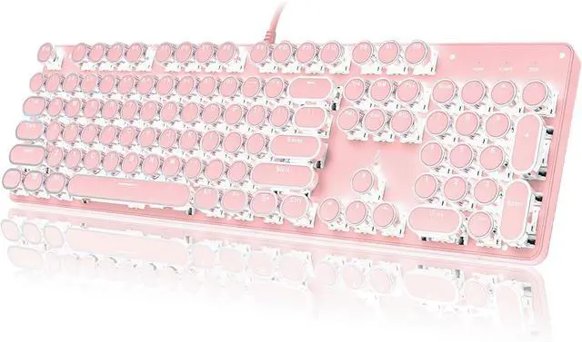 Main image of Typewriter Style Mechanical Gaming Keyboard LED Backlit Wired with Blue Switch Retro Round Keycap 104 Keys Keyboard (Pink 104Keys LED)