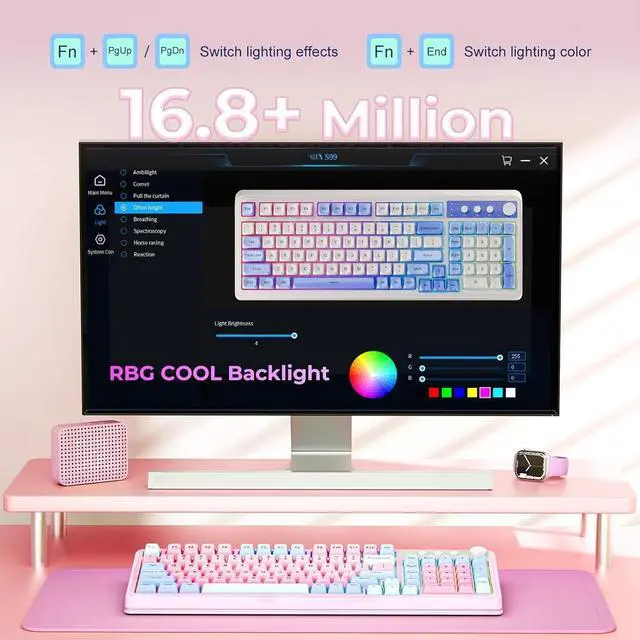 Alt view image 2 of 2 - 99 Key Keyboard, Wireless Gaming Keyboard Bluetooth Computer Keyboards Creamy Cute with Number Pad RGB Backlit Tri-Mode BT/2.4GHz/USB-C - Pink