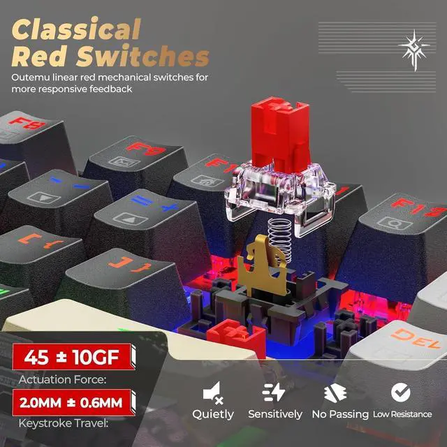 Alt view image 3 of 5 - K552 Mechanical Gaming Keyboard, 87-Key Compact, LED Gaming Keyboard with Red Switches, Anti-Ghosting, Metal Frame for PC Gaming & Typing, Beginner-Friendly (Eclipse Gilded)