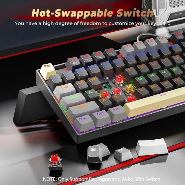 Alt view image 5 of 5 - K552 Mechanical Gaming Keyboard, 87-Key Compact, LED Gaming Keyboard with Red Switches, Anti-Ghosting, Metal Frame for PC Gaming & Typing, Beginner-Friendly (Eclipse Gilded)