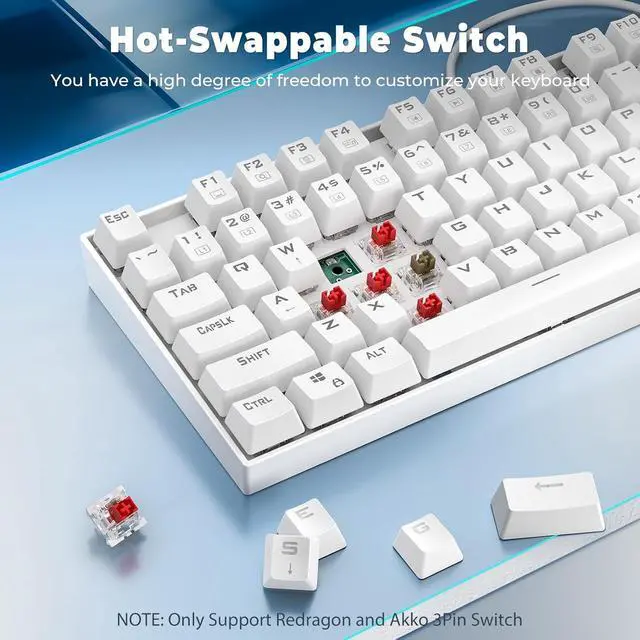 Alt view image 3 of 4 - K552 Mechanical Gaming Keyboard, 87-Key Compact, LED Gaming Keyboard with Red Switches, Anti-Ghosting, Metal Frame for PC Gaming & Typing, Beginner-Friendly (White)