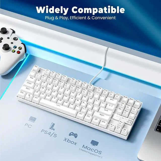 Alt view image 4 of 4 - K552 Mechanical Gaming Keyboard, 87-Key Compact, LED Gaming Keyboard with Red Switches, Anti-Ghosting, Metal Frame for PC Gaming & Typing, Beginner-Friendly (White)