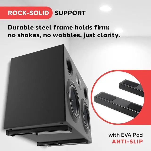 Alt view image 4 of 5 - FOR-Adjustable Speaker Wall Mount Brackets - 2 Pack (4 Brackets) Extendable Steel Arms for Center Channel, Small or Large Speakers & Soundbars - 110 lbs Capacity, 6.7-11.8" Depth (Black)