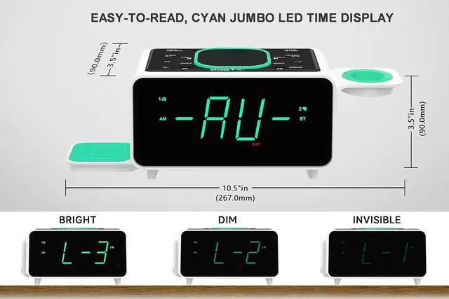 Alt view image 3 of 4 - Smartset Dual Alarm Clock FM Radio with Wireless Charging, Bluetooth Speaker, Ultra Fast Charging for Airpods/iPhone, Foldable Stand, USB Charger, Adjustable LED Glow, ER100501