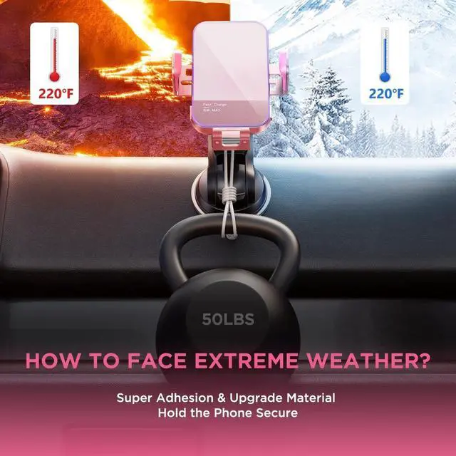 Alt view image 2 of 5 - Wireless Car Charger,7 Colored LED Backlit 15W Auto Clamping Car Charger Phone Mount Holder fit for iPhone 14 13 12 Mini Pro Max 11 XR XS, Samsung Galaxy S23 Ultra S22 S21+ S10+ Note 20, etc - Pink