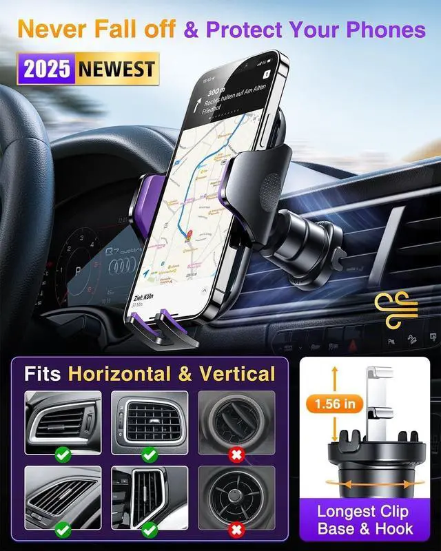 Alt view image 4 of 5 - Phone Holders for Your Car 2025 Ultimate Phone Mount Military-Grade Windshield Dashboard VentNewest Best Strongest Cell Phone Car Mount for iPhone 16 Pro Max 15 Samsung Android,Purple
