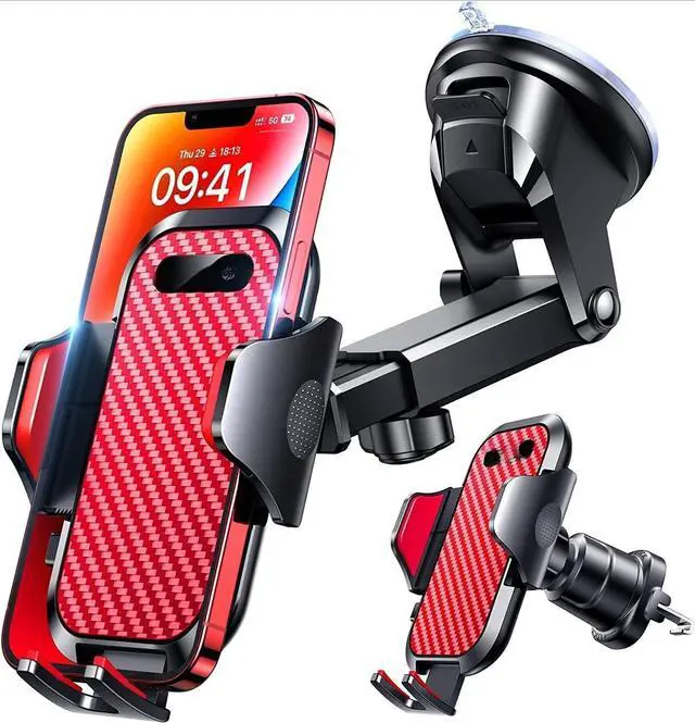 Main image of Phone Holders for Your Car 2025 Ultimate Phone Mount Military-Grade Windshield Dashboard VentNewest Best Strongest Cell Phone Car Mount for iPhone 16 Pro Max 15 Samsung Android,Red