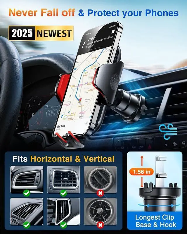 Alt view image 3 of 4 - Phone Holders for Your Car 2025 Ultimate Phone Mount Military-Grade Windshield Dashboard VentNewest Best Strongest Cell Phone Car Mount for iPhone 16 Pro Max 15 Samsung Android,Red