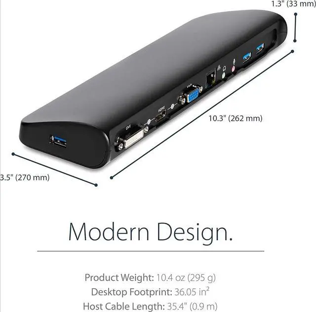 Alt view image 4 of 5 - Dual Monitor USB 3.0 Laptop Docking Station with HDMI/DVI/VGA, 3x USB-A Hub, GbE, Audio, Universal Type-A Dock for Windows/macOS/ChromeOS - TAA Compliant (USB3SDOCKHDV)