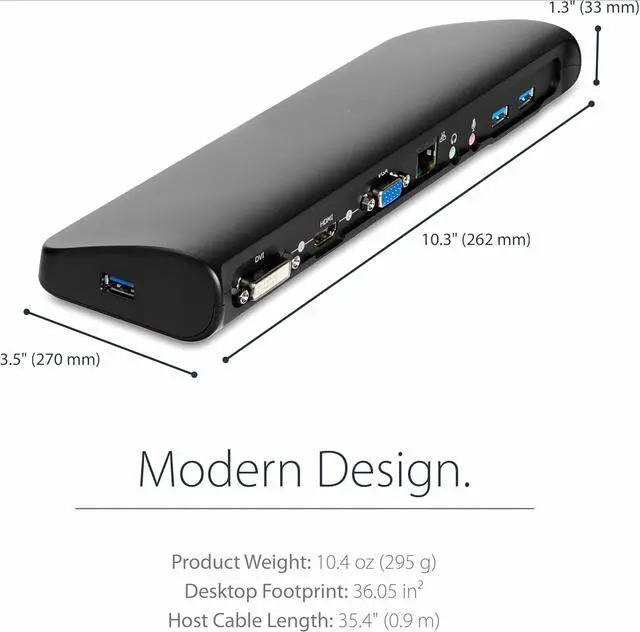 Alt view image 5 of 5 - Dual Monitor USB 3.0 Laptop Docking Station with HDMI/DVI/VGA, 3x USB-A Hub, GbE, Audio, Universal Type-A Dock for Windows/macOS/ChromeOS - TAA Compliant (USB3SDOCKHDV)