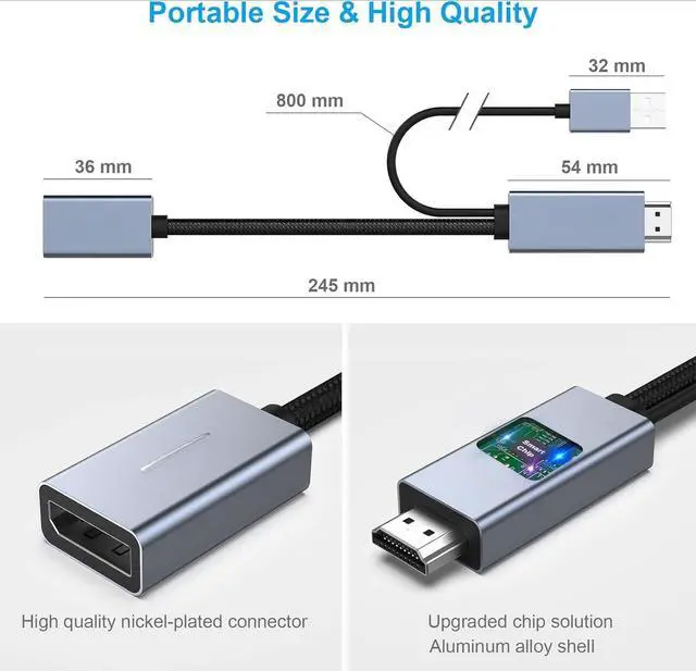 Alt view image 3 of 4 - HDMI to DisplayPort Adapter, HDMI Source to DisplayPort Monitor Compatible with PC Graphics Card Laptop PS5 Xbox One(360) Supporting 4K@60Hz 2K@144Hz 1080P@165Hz
