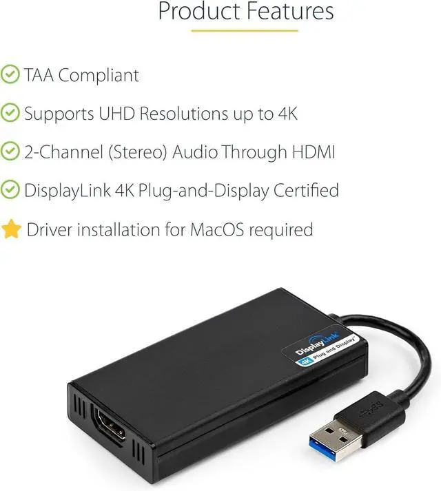 Alt view image 3 of 4 - USB 3.0 to HDMI Adapter, 4K 30Hz UHD, USB to HDMI Display Adapter, External Adapter for Mac & Windows, TAA