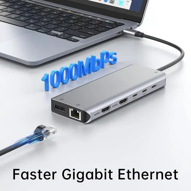 Alt view image 5 of 5 - FOR Laptop Docking Station 13 in 1 - Dual HDMI+DisplayPort+10Gbps, 6 USB C/A, 100W PD, Ethernet, SD/TF, Audio, USB C Hub for MacBook/Dell/HP/Surface