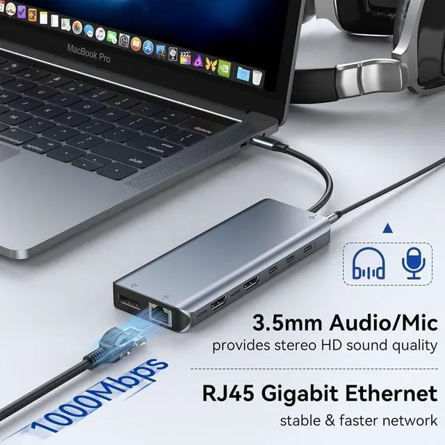Alt view image 5 of 5 - Laptop Docking Station Dual Monitor, USB C Hub,USB C Docking Station with Dual HDMI,DP,10G USB A/C,100W PD,5 USB A/C Ports,Triple Display Laptop Docking Station for Dell,Hp,Lenovo,MacBook.etc
