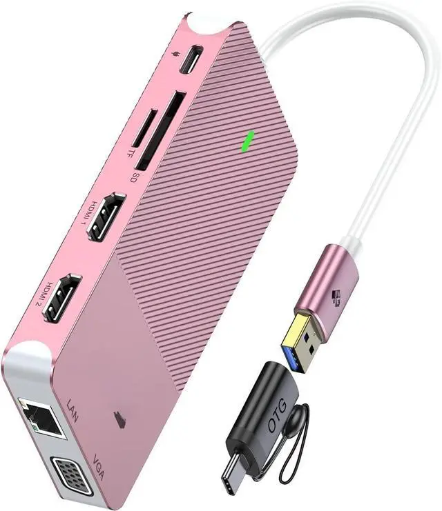 Main image of USB Docking Station USB C HUB USB 3.0 to Dual HDMI VGA Adapter Triple Display USB C Laptop Docking Station Dual Monitor HDMI Splitter Extender Compatible with MacBook M1 M2 USB Dock-Rose Gold