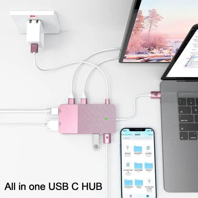 Alt view image 3 of 6 - USB Docking Station USB C HUB USB 3.0 to Dual HDMI VGA Adapter Triple Display USB C Laptop Docking Station Dual Monitor HDMI Splitter Extender Compatible with MacBook M1 M2 USB Dock-Rose Gold