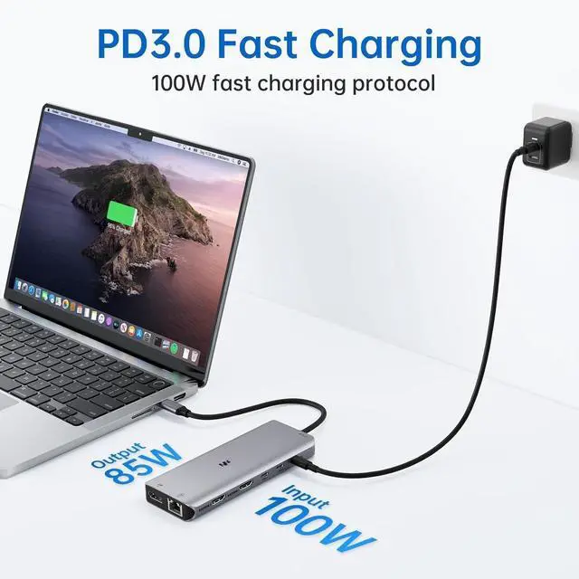 Alt view image 3 of 5 - FOR-USB C Laptop Docking Station Dual Monitor Dual HDMI 4k DP Triple Display Hub 10G, 13 in 1 USB C Hub with 3 Monitors,Displayport,USB3.1,RJ45,100W PD,Card Reader,Audio/Mic, for Dell HP