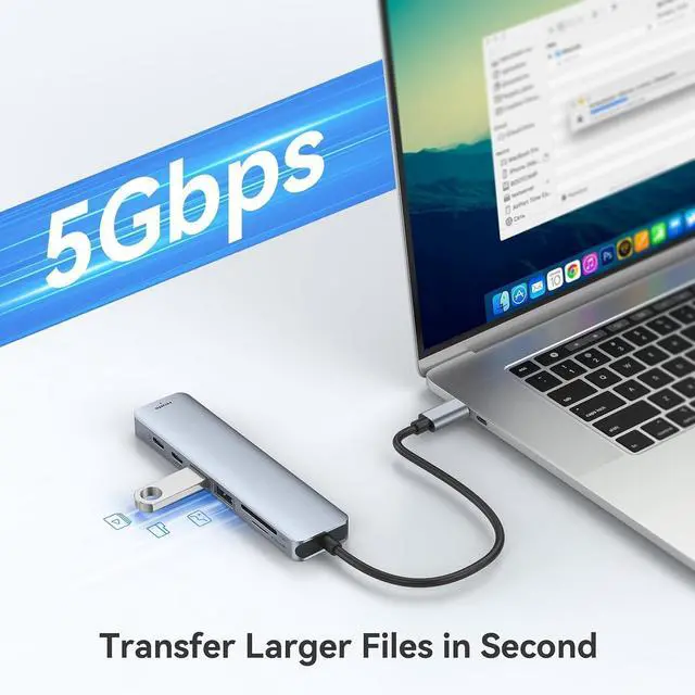 Alt view image 5 of 6 - USB C Hub HDMI Adapter for MacBook Pro/Air, 7 in 1 USB C Dongle with HDMI, SD/TF Card Reader, USB C Data Port,100W PD, and 2 USB 3.0 Compatible for MacBook Pro/Air, Dell XPS, Lenovo Thinkpad.