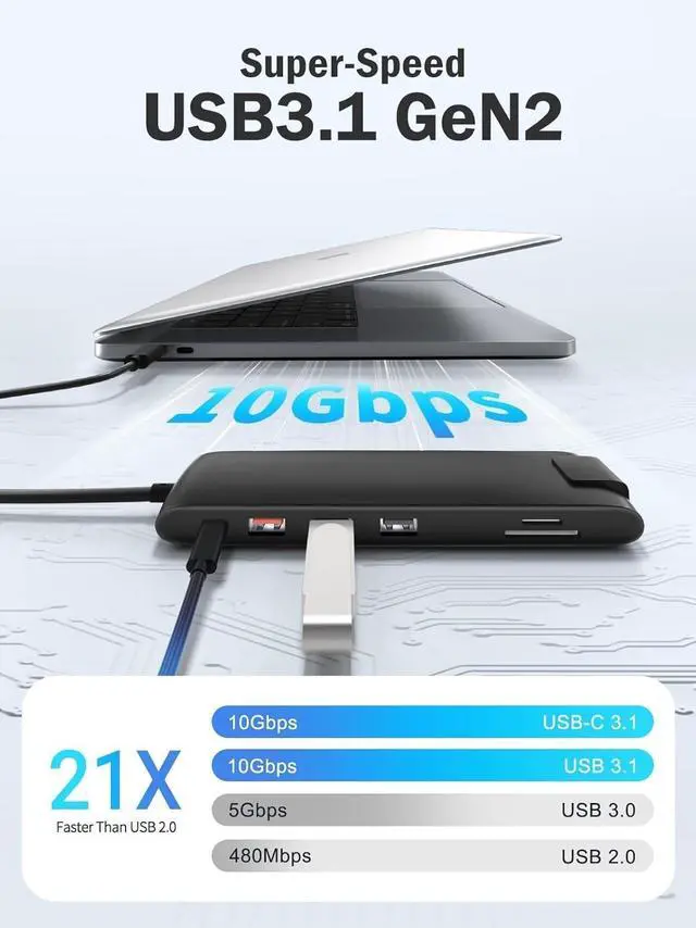 Alt view image 4 of 5 - FOR Docking Station USB C/A 10Gbps 3*Display 13 in 1, 2025 Upgrade USB C Hub 2 x 4K HDMI, Gigabit Ethernet, 4 USB 3.0/2.0, VGA, Type-C 3.1, PD 100W, Audio, SD/TF for Windows, MacBook