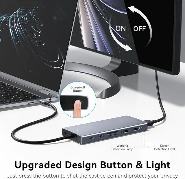 Alt view image 3 of 5 - USB C Laptop Docking Station with 2 HDMI 4K@60Hz+DP 8K@30Hz 15 in 1 USB C Hub Triple Display Multiple Adapter Dongle with USB A Port+Button+PD+Ethernet+SD/TF+Audio for Dell HP Thinkpad Surface