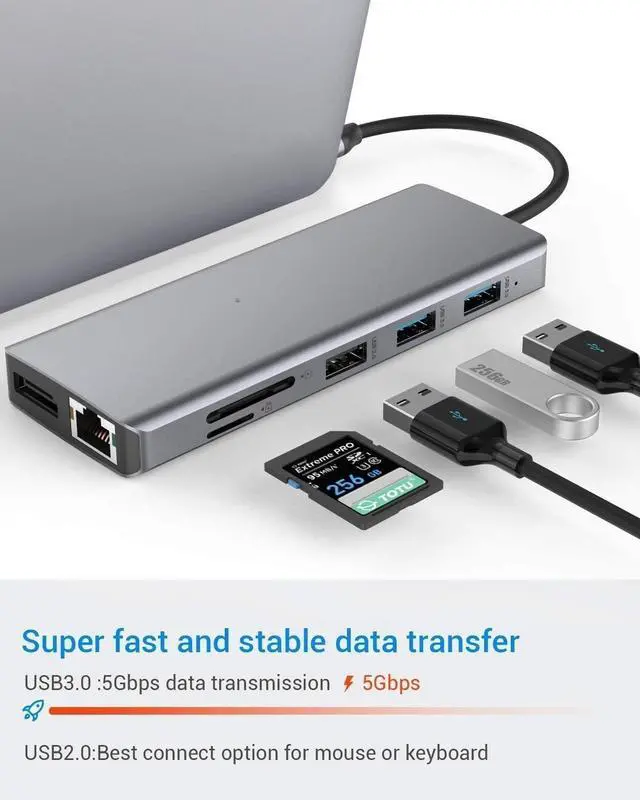 Alt view image 4 of 5 - USB C HUB, Upgraded 13 in 1 Type C Hub Dongle Adapter (4K Dual HDMI&DP,75W PD), Triple Display Docking Station for Windows&MacBook Pro USB C Systems, macOS only Support Mirror Display