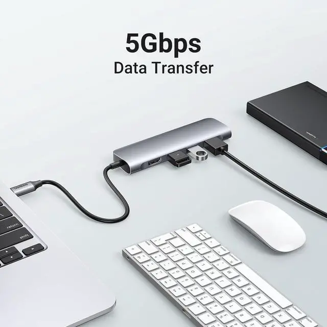 Alt view image 3 of 5 - Revodok USB C Hub 6 in 1 USB C Dongle 4K HDMI, 3 USB 3.0 Ports, SD/TF Card Reader Compatible with MacBook Pro, MacBook Air, iPad, iPhone 16 15 Pro/Pro Max. Silver