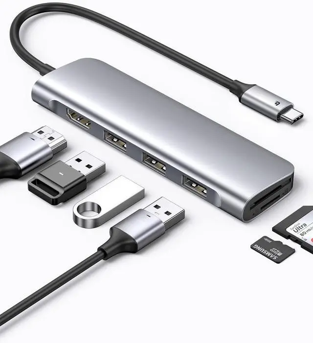 Alt view image 5 of 5 - Revodok USB C Hub 6 in 1 USB C Dongle 4K HDMI, 3 USB 3.0 Ports, SD/TF Card Reader Compatible with MacBook Pro, MacBook Air, iPad, iPhone 16 15 Pro/Pro Max. Silver
