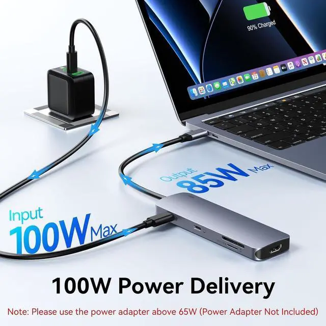 Alt view image 4 of 5 - USB C Hub HDMI Adapter for MacBook Pro/Air, 8 in 1 USB C Video Hub with HDMI 4K@60Hz,SD/TF,USB C Data Port,100W PD,USB 3.0 USB CDongle Compatible for Dell XPS/Lenovo Thinkpad/HP/Surface/Yoga etc